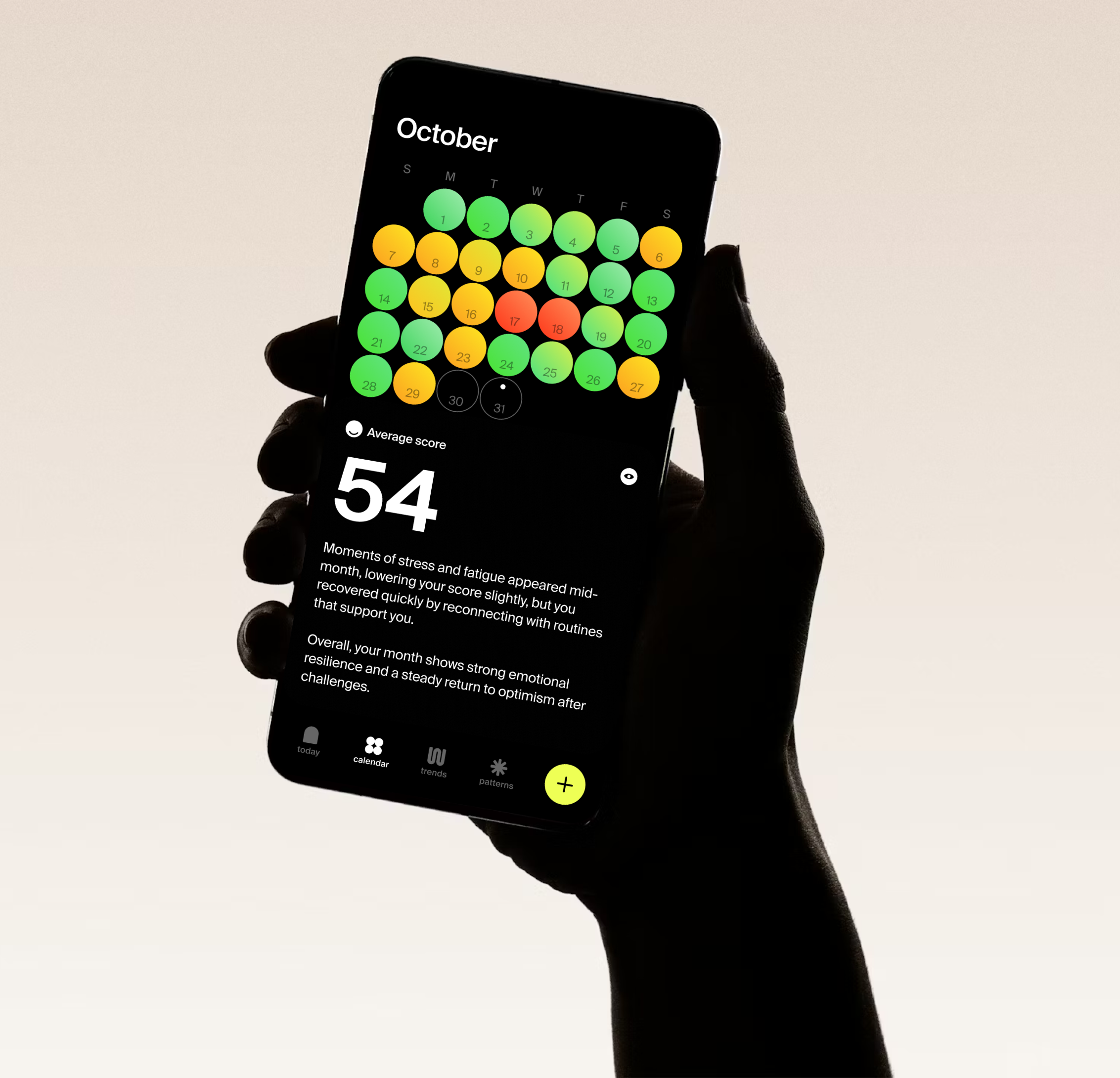 Mood tracking calendar in the Happai app
